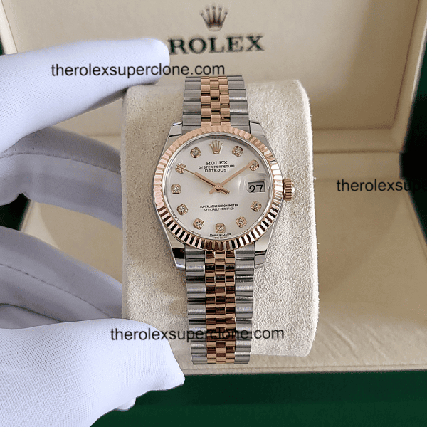 Rolex Datejust 31mm 1:1 Super Clone Oystersteel and Everose Gold Diamonds Set Silver Dial 2236 Swiss Movement Replica Watch Ref-278271