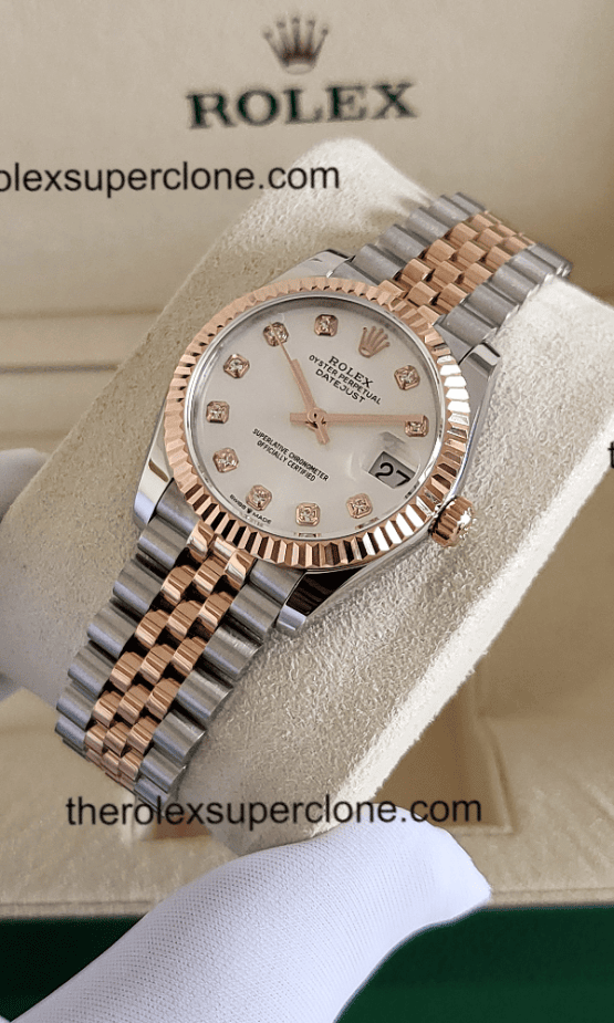 Rolex Datejust 31mm 1:1 Super Clone Oystersteel and Everose Gold Diamonds Set Silver Dial 2236 Swiss Movement Replica Watch Ref-278271