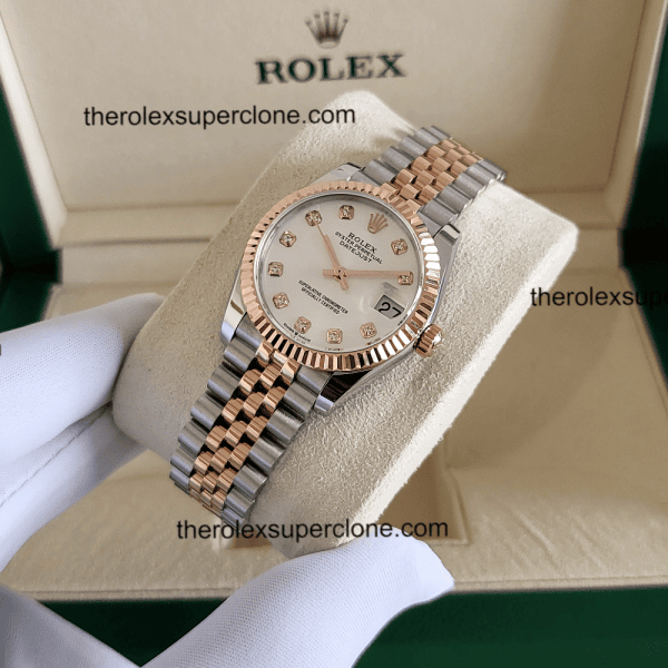 Rolex Datejust 31mm 1:1 Super Clone Oystersteel and Everose Gold Diamonds Set Silver Dial 2236 Swiss Movement Replica Watch Ref-278271