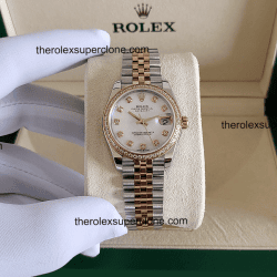 Rolex Datejust 31mm 1:1 Super Clone Oystersteel and Everose Gold Diamonds Set White Mother-of-Pearl Dial 2236 Swiss Movement Replica Watch Ref-278381RBR