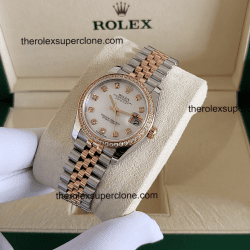 Rolex Datejust 31mm 1:1 Super Clone Oystersteel and Everose Gold Diamonds Set White Mother-of-Pearl Dial 2236 Swiss Movement Replica Watch Ref-278381RBR