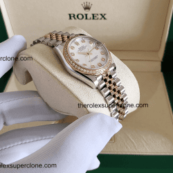 Rolex Datejust 31mm 1:1 Super Clone Oystersteel and Everose Gold Diamonds Set White Mother-of-Pearl Dial 2236 Swiss Movement Replica Watch Ref-278381RBR