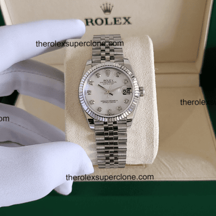 Rolex Datejust 31mm 1:1 Super Clone Oystersteel and White Gold Diamonds Set White Mother-of-Pearl Dial 2236 Swiss Movement Replica Watch Ref-278274