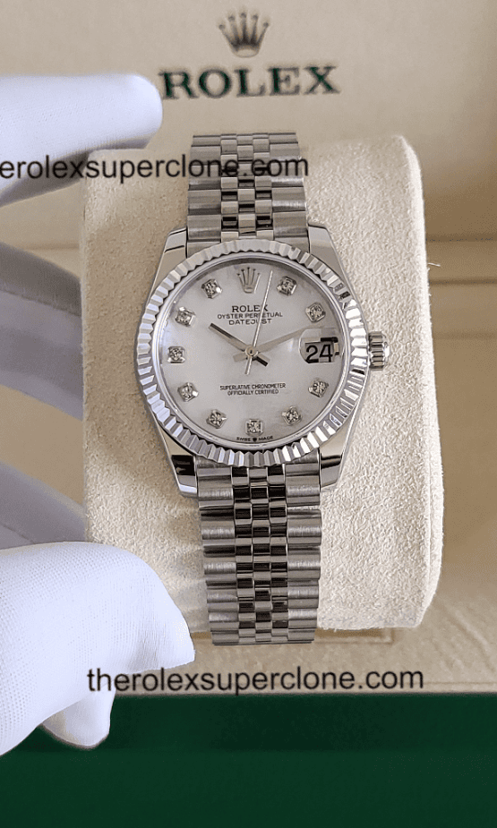 Rolex Datejust 31mm 1:1 Super Clone Oystersteel and White Gold Diamonds Set White Mother-of-Pearl Dial 2236 Swiss Movement Replica Watch Ref-278274