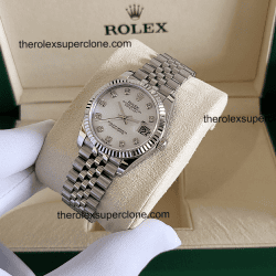 Rolex Datejust 31mm 1:1 Super Clone Oystersteel and White Gold Diamonds Set White Mother-of-Pearl Dial 2236 Swiss Movement Replica Watch Ref-278274