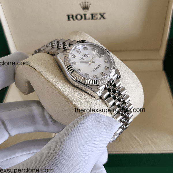 Rolex Datejust 31mm 1:1 Super Clone Oystersteel and White Gold Diamonds Set White Mother-of-Pearl Dial 2236 Swiss Movement Replica Watch Ref-278274