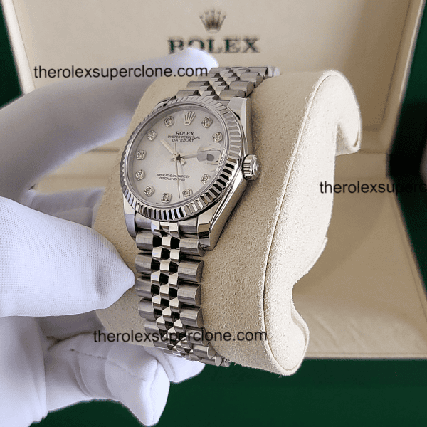 Rolex Datejust 31mm 1:1 Super Clone Oystersteel and White Gold Diamonds Set White Mother-of-Pearl Dial 2236 Swiss Movement Replica Watch Ref-278274