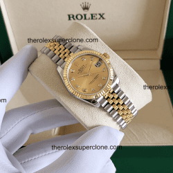 Rolex Datejust 31mm 1:1 Super Clone Oystersteel and Yellow Gold Diamonds Set Champagne-Colour Dial 2236 Swiss Movement Replica Watch Ref-278273