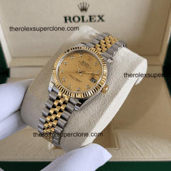 Rolex Datejust 31mm 1:1 Super Clone Oystersteel and Yellow Gold Diamonds Set Champagne-Colour Dial 2236 Swiss Movement Replica Watch Ref-278273