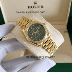 Rolex Datejust 31mm 1:1 Super Clone Yellow Gold Diamonds Set Floral Motif Olive Green Dial 2236 Swiss Movement Replica Watch Ref-278288RBR