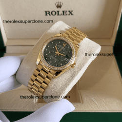 Rolex Datejust 31mm 1:1 Super Clone Yellow Gold Diamonds Set Floral Motif Olive Green Dial 2236 Swiss Movement Replica Watch Ref-278288RBR