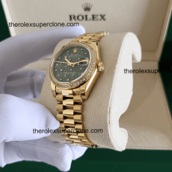 Rolex Datejust 31mm 1:1 Super Clone Yellow Gold Diamonds Set Floral Motif Olive Green Dial 2236 Swiss Movement Replica Watch Ref-278288RBR