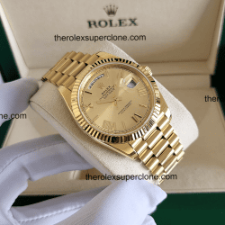 Rolex Day-Date 1:1 Super Clone 18kt Yellow Gold Champagne-Colour Dial 3255 Swiss Movement Replica Watch Ref-228238