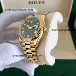 Rolex Day-Date 1:1 Super Clone 18kt Yellow Gold Green Dial 3255 Swiss Movement Replica Watch Ref-228238