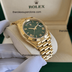 Rolex Day-Date 1:1 Super Clone 18kt Yellow Gold Green Dial 3255 Swiss Movement Replica Watch Ref-228238