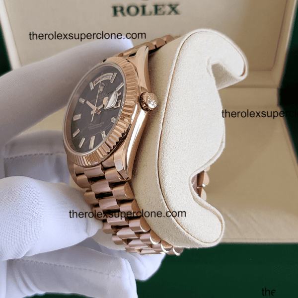 Rolex Day-Date 1:1 Super Clone Everose Gold Eisenkiesel with Diamonds Set Dial 3255 Swiss Movement Replica Watch Ref-228235