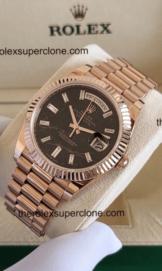 Rolex Day-Date 1:1 Super Clone Everose Gold Eisenkiesel with Diamonds Set Dial 3255 Swiss Movement Replica Watch Ref-228235