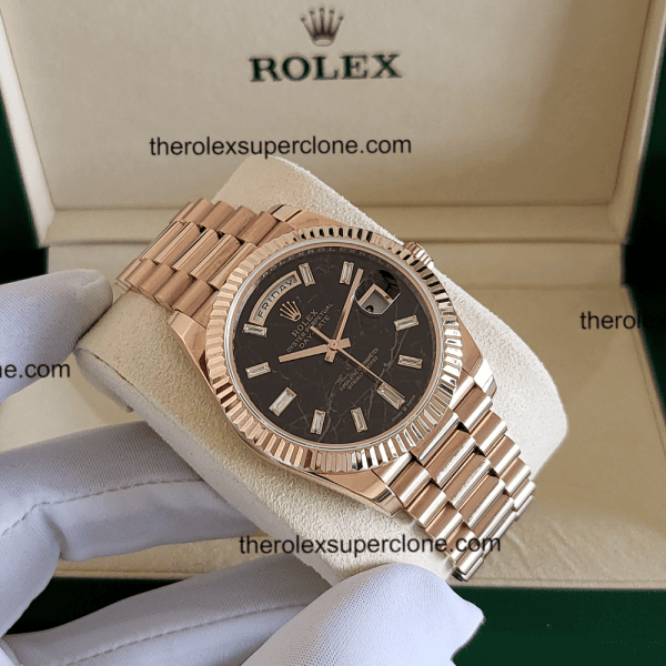 Rolex Day-Date 1:1 Super Clone Everose Gold Eisenkiesel with Diamonds Set Dial 3255 Swiss Movement Replica Watch Ref-228235