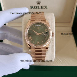 Rolex Day-Date 1:1 Super Clone Everose Gold Olive Green Dial 3255 Swiss Movement Replica Watch Ref-228235