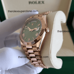 Rolex Day-Date 1:1 Super Clone Everose Gold Olive Green Dial 3255 Swiss Movement Replica Watch Ref-228235