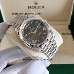 Rolex Day-Date 1:1 Super Clone Oyster Platinum Olive Green Dial 3255 Swiss Movement Replica Watch Ref-228236