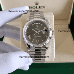 Rolex Day-Date 1:1 Super Clone Oyster Platinum Olive Green Dial 3255 Swiss Movement Replica Watch Ref-228236