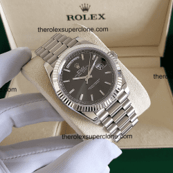 Rolex Day-Date 1:1 Super Clone Oyster White Gold Slate Dial 3255 Swiss Movement Replica Watch Ref-228239