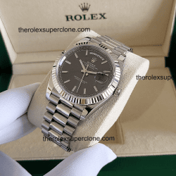 Rolex Day-Date 1:1 Super Clone Oyster White Gold Slate Dial 3255 Swiss Movement Replica Watch Ref-228239