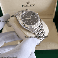 Rolex Day-Date 1:1 Super Clone Oyster White Gold Slate Dial 3255 Swiss Movement Replica Watch Ref-228239