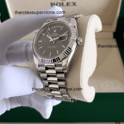 Rolex Day-Date 1:1 Super Clone Oyster White Gold Slate Dial 3255 Swiss Movement Replica Watch Ref-228239