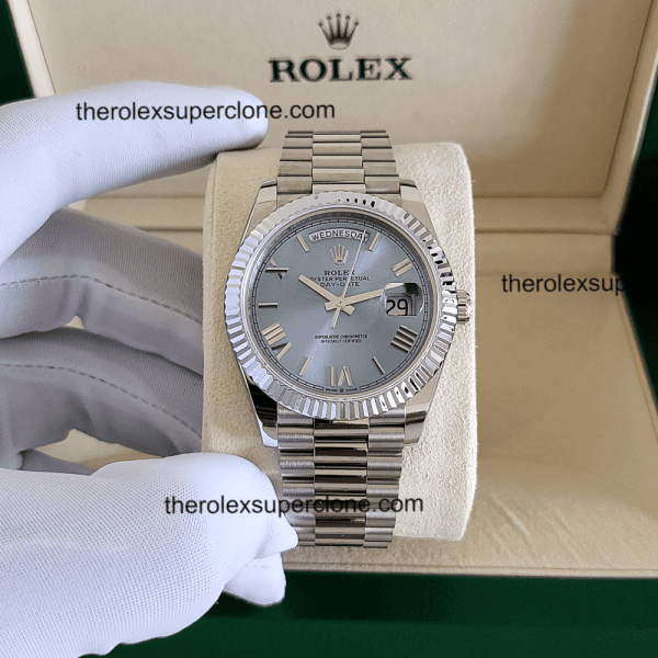 Rolex Day-Date 1:1 Super Clone Platinum Ice Blue Dial 3255 Swiss Movement Replica Watch Ref-228236