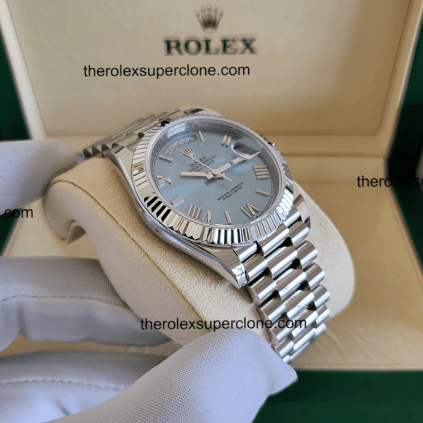 Rolex Day-Date 1:1 Super Clone Platinum Ice Blue Dial 3255 Swiss Movement Replica Watch Ref-228236