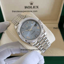 Rolex Day-Date 1:1 Super Clone Platinum Ice Blue Dial 3255 Swiss Movement Replica Watch Ref-228236