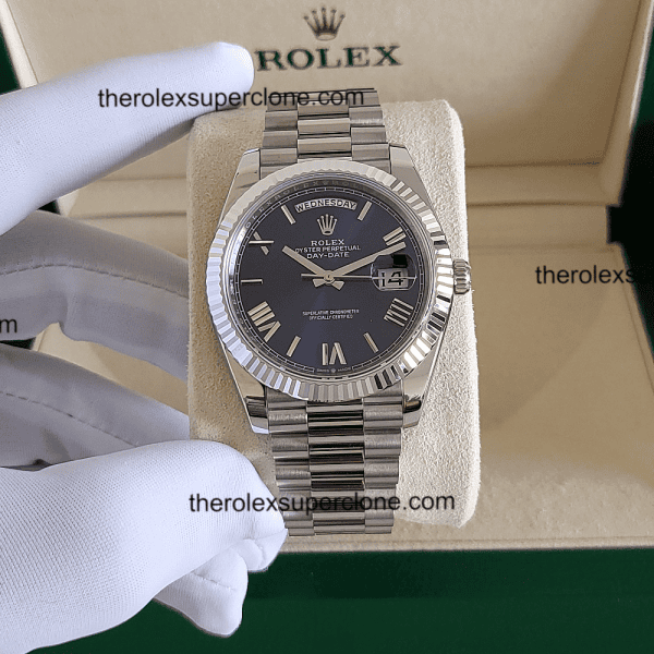 Rolex Day-Date 1:1 Super Clone White Gold Bright Blue Dial 3255 Swiss Movement Replica Watch Ref-228239