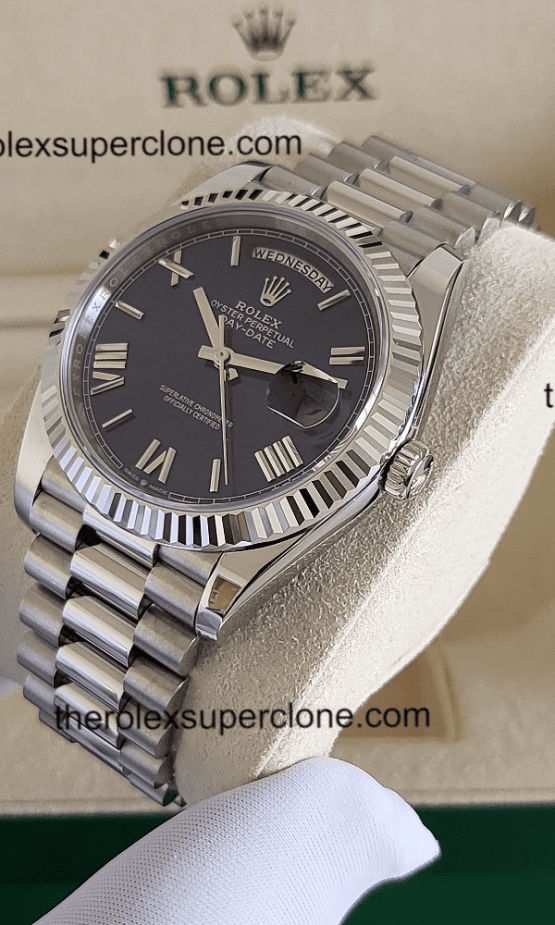 Rolex Day-Date 1:1 Super Clone White Gold Bright Blue Dial 3255 Swiss Movement Replica Watch Ref-228239