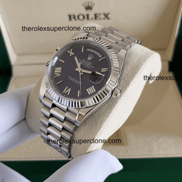 Rolex Day-Date 1:1 Super Clone White Gold Bright Blue Dial 3255 Swiss Movement Replica Watch Ref-228239