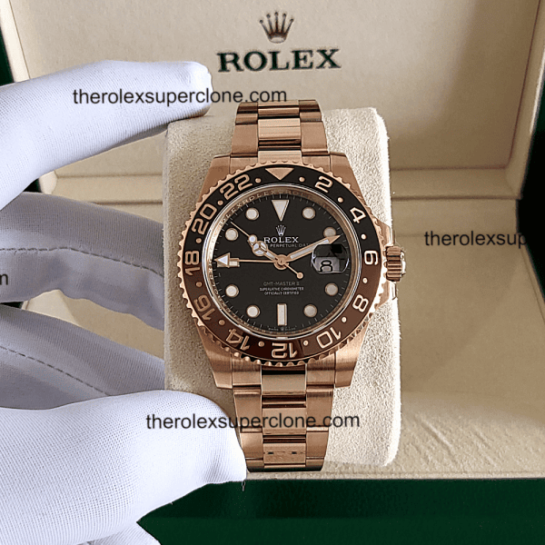 Rolex GMT Master II 11 Super Clone Everose Gold Black Dial 3285 Swiss Movement Replica Watch Ref-126715CHNR