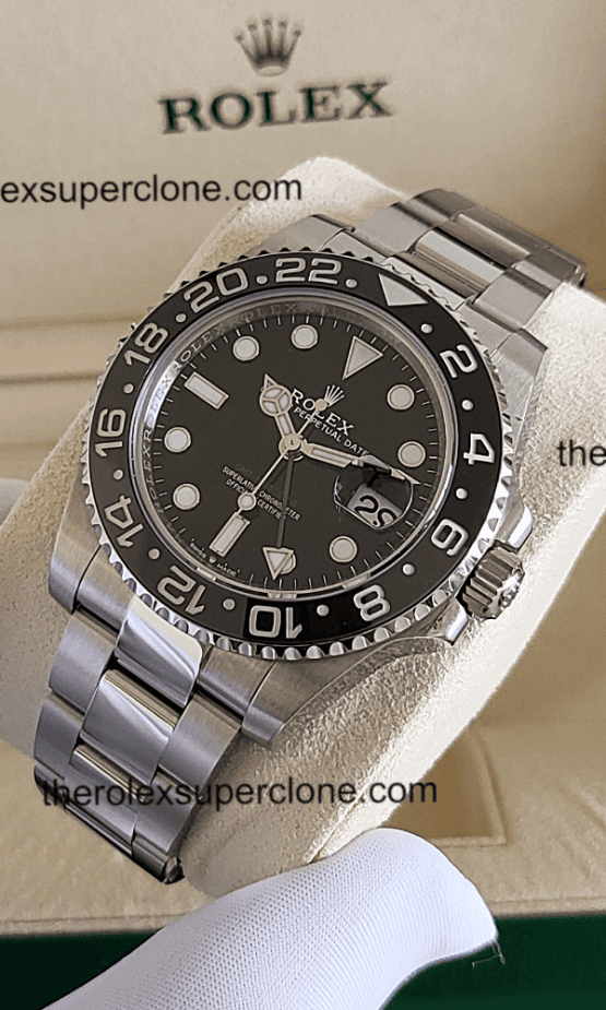 Rolex GMT Master II 11 Super Clone Stainless Steel Black Dial 3285 Swiss Movement Replica Watch Ref-126710GRNR