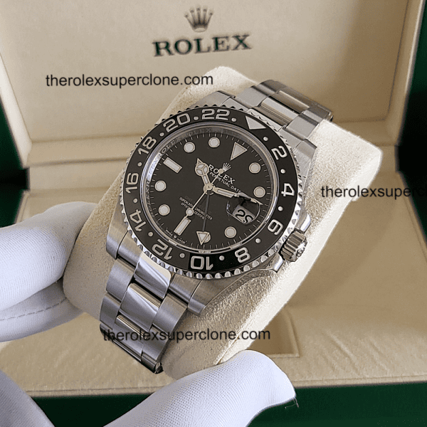 Rolex GMT Master II 11 Super Clone Stainless Steel Black Dial 3285 Swiss Movement Replica Watch Ref-126710GRNR