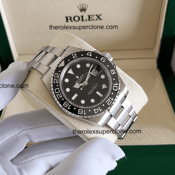 Rolex GMT Master II 11 Super Clone Stainless Steel Black Dial 3285 Swiss Movement Replica Watch Ref-126710GRNR