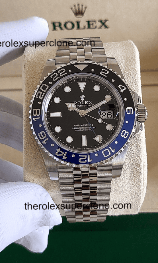 Rolex GMT Master II BATMAN 1:1 Super Clone Stainless Steel Jubilee Bracelet Black Dial 3285 Swiss Movement Replica Watch Ref-126710BLNR