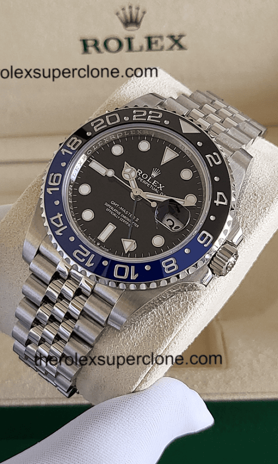 Rolex GMT Master II BATMAN 1:1 Super Clone Stainless Steel Jubilee Bracelet Black Dial 3285 Swiss Movement Replica Watch Ref-126710BLNR