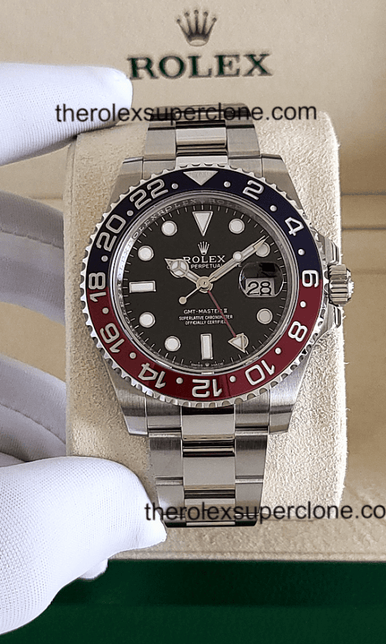 Rolex GMT Master II Pepsi 1:1 Super Clone Stainless Steel Black Dial 3285 Swiss Movement Replica Watch Ref-126710BLRO