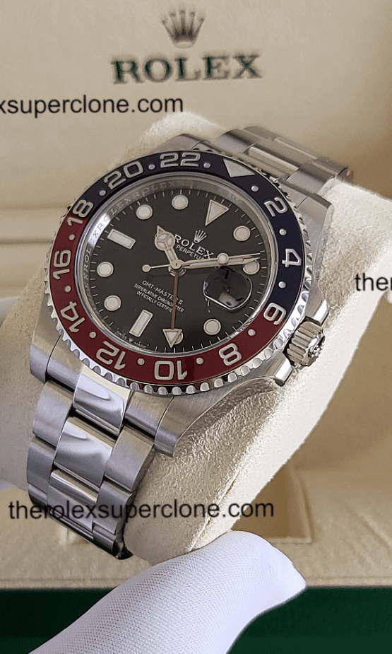 Rolex GMT Master II Pepsi 1:1 Super Clone Stainless Steel Black Dial 3285 Swiss Movement Replica Watch Ref-126710BLRO