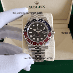 Rolex GMT Master II Pepsi 1:1 Super Clone Stainless Steel Jubilee Bracelet Black Dial 3285 Swiss Movement Replica Watch Ref-126710BLRO