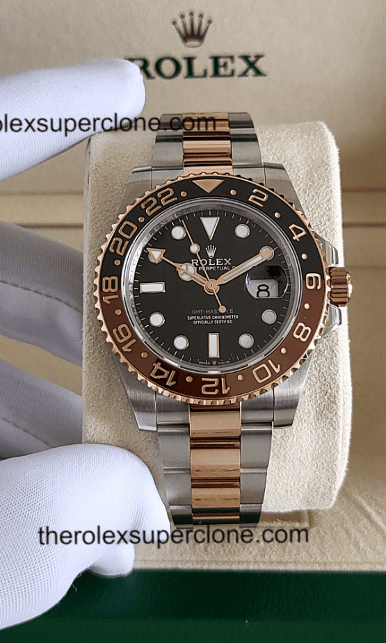 Rolex GMT Master II Rootbeer 11 Super Clone 2-Tone Black Dial 3285 Swiss Movement Replica Watch Ref-126711CHNR