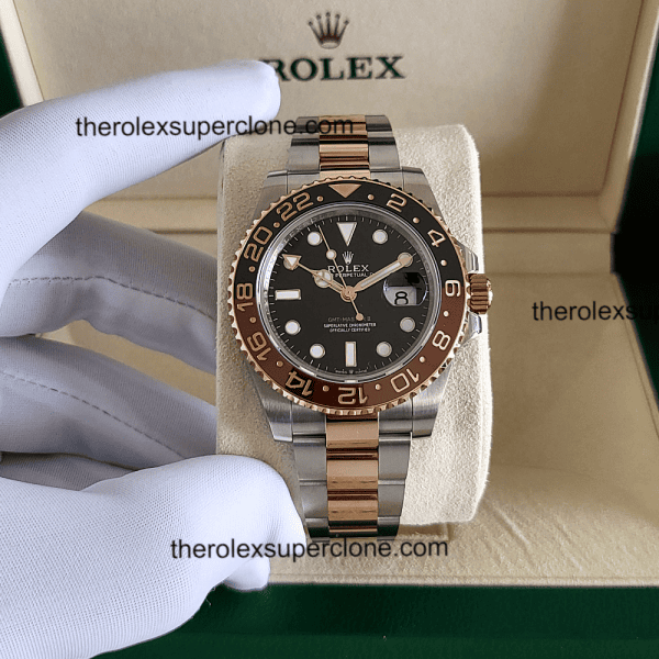 Rolex GMT Master II Rootbeer 11 Super Clone 2-Tone Black Dial 3285 Swiss Movement Replica Watch Ref-126711CHNR