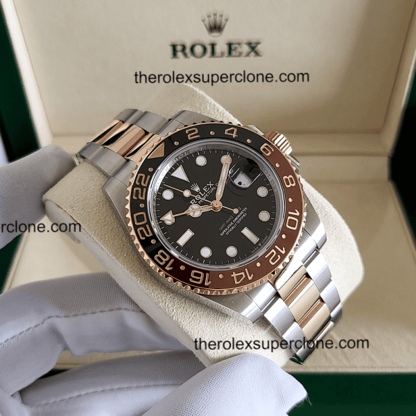 Rolex GMT Master II Rootbeer 11 Super Clone 2-Tone Black Dial 3285 Swiss Movement Replica Watch Ref-126711CHNR