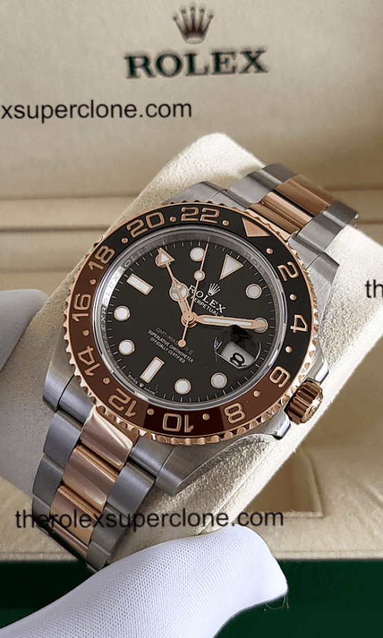 Rolex GMT Master II Rootbeer 11 Super Clone 2-Tone Black Dial 3285 Swiss Movement Replica Watch Ref-126711CHNR