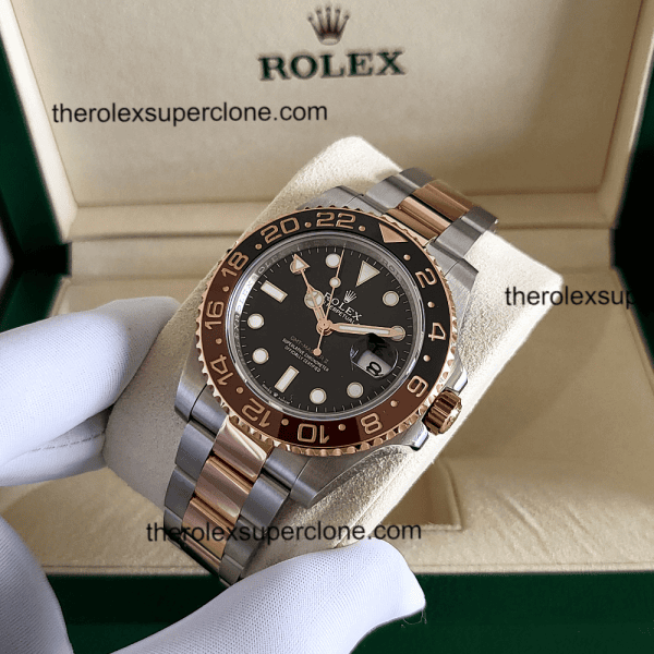 Rolex GMT Master II Rootbeer 11 Super Clone 2-Tone Black Dial 3285 Swiss Movement Replica Watch Ref-126711CHNR